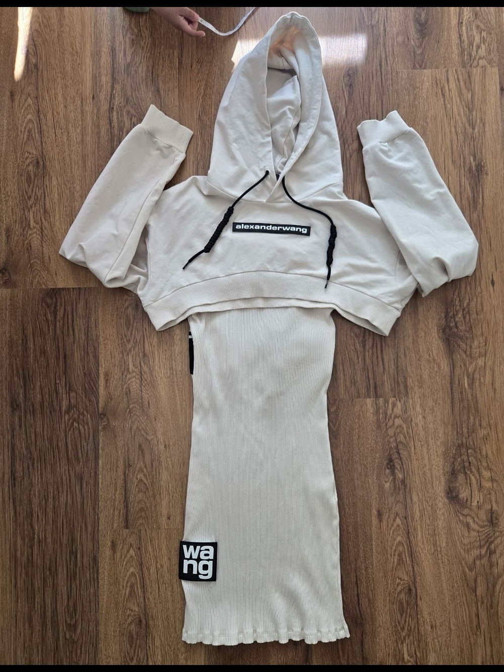 Alexander Wang Cream Cropped Hoodie And Dress With Cropped Back Set